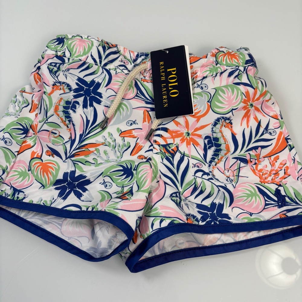 Polo Ralph Lauren Boys 4 Multi Print Swim Trunk New Tropical Floral Seahorse
